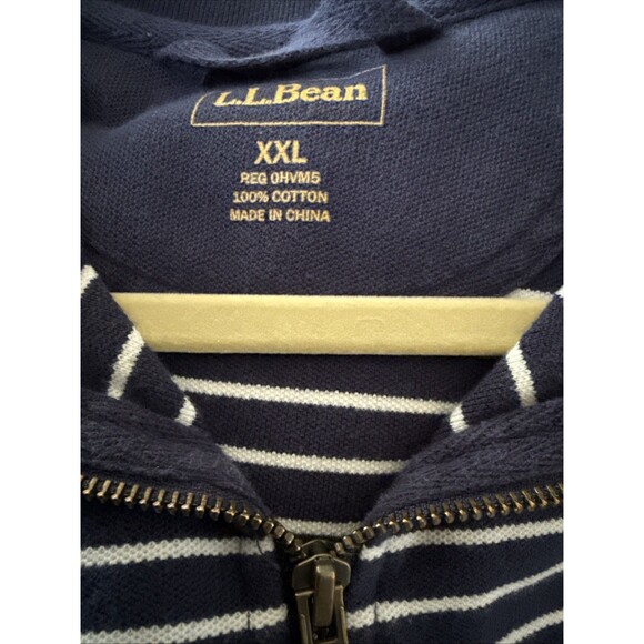 L.L. Bean Polo Long Sleeve Shirt Mens XXL Blue Striped 1/4 Zip Pullover - Picture 1 of 5